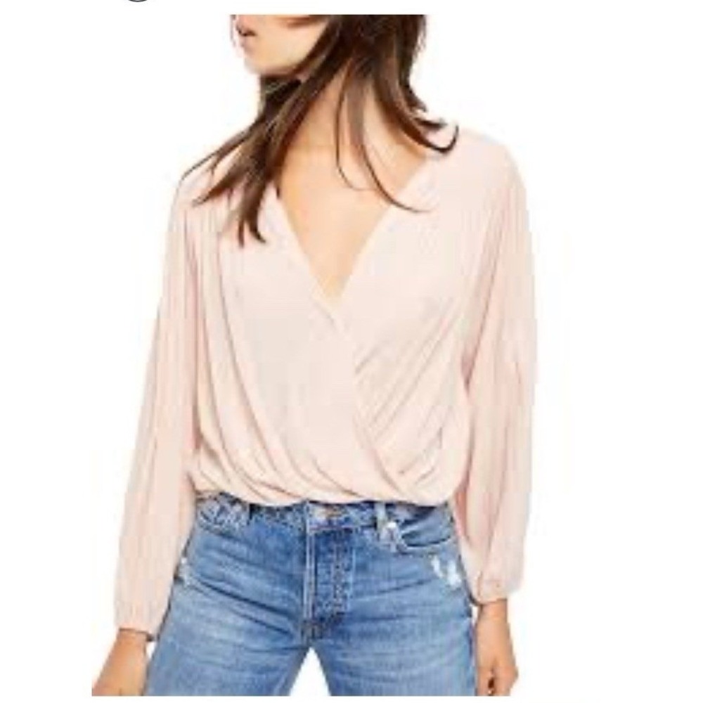 Free People Check On It Wrap Top Pink Nectar S Faux Wrap Boho Balloon Sleeve Y2K